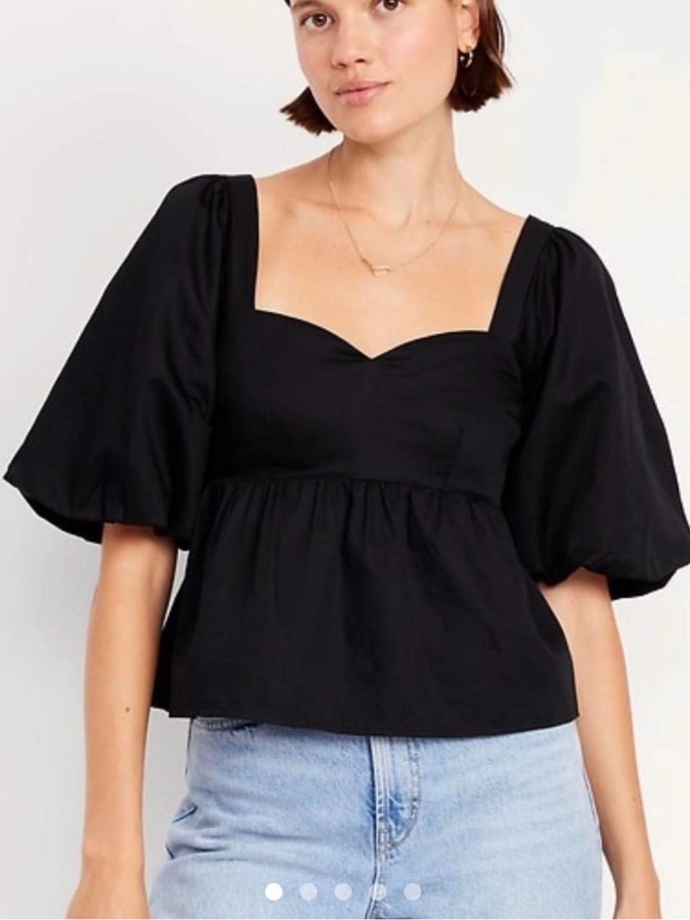 Old Navy Black Square-Neck Puff Sleeve Peplum Top